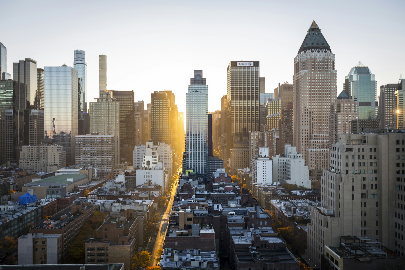 Corporate skyline over a financial avenue